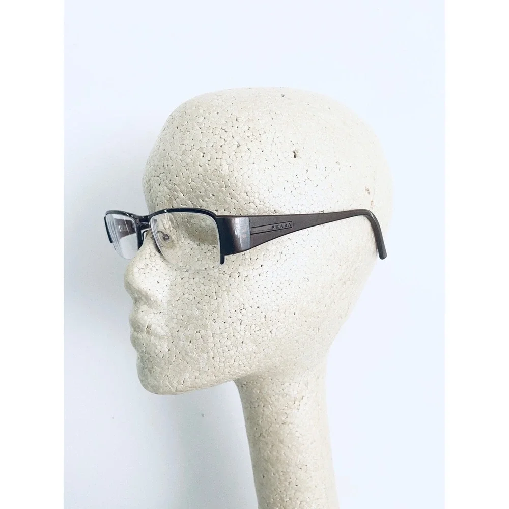 Prada Brown Metal Rectangular W Lucite Temples Glasses Italy VPR521 53 17 135